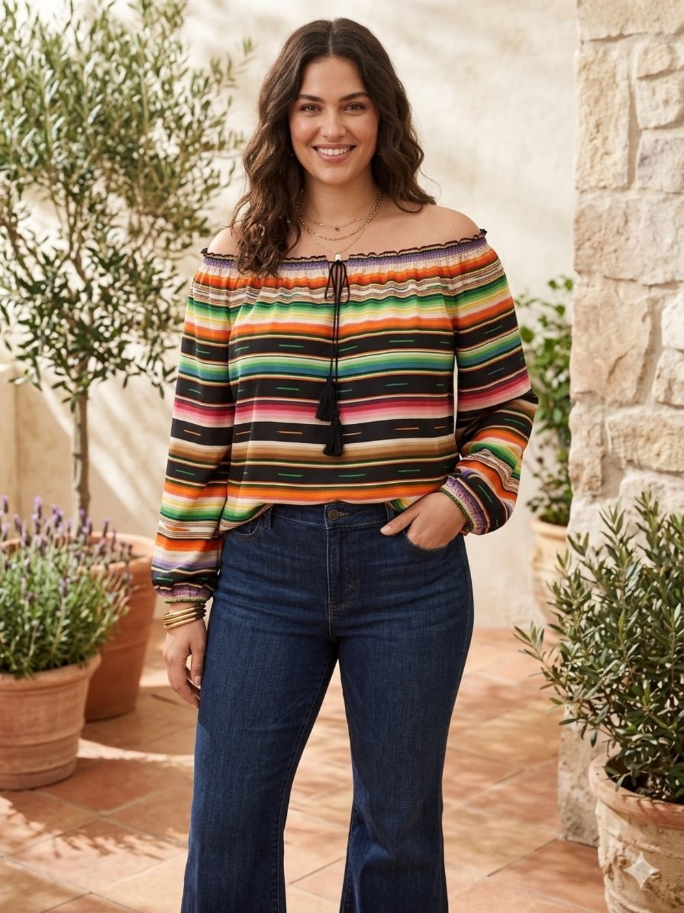 Ralph Lauren Multicolor Striped Off-Shoulder Tunic